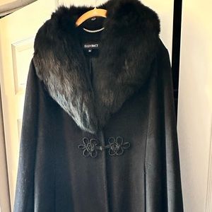 Ellen Tracy Black Pea Coat with Fur Collar